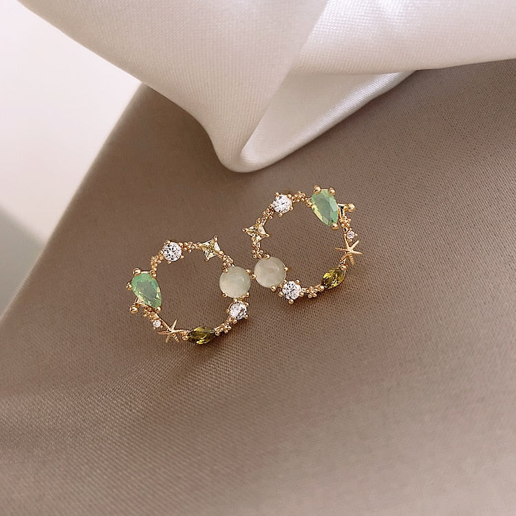 2020 neue Ankunfts-klassische runde rosa grüne Kristallbolzen-Ohrringe für Frauen süße Blume Cirlce Schmuck-Art- und Weisebrincos-Geschenk