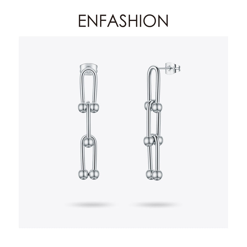 ENFASHION, Pendientes colgantes de cadena de eslabones huecos para mujer, Pendientes colgantes de cuentas de acero inoxidable, joyería de moda 2020, Pendientes E201159