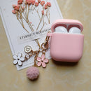 Cute Korean Pearl Silicone Case for Apple Airpods 1 2 Case Accessories Wireless Earphone Protective Cover Cherry Dog Key Ring