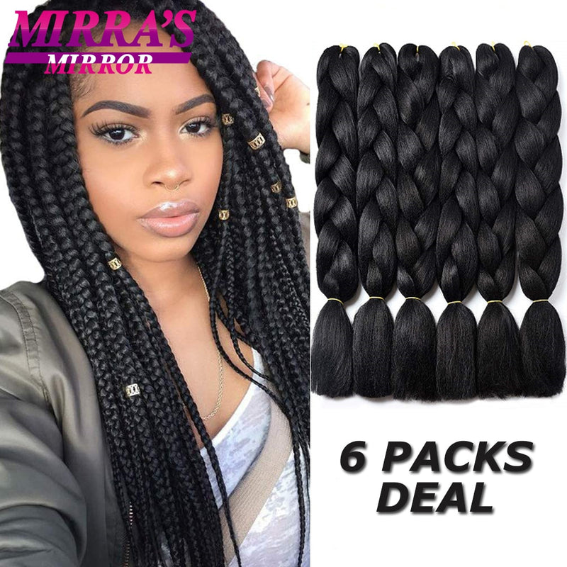 Trenzas Jumbo de 24 pulgadas, cabello sintético para caja trenzada, extensiones de cabello trenzado Ombre, tres tonos, negro, marrón, azul, rosa, espejo de Mirra