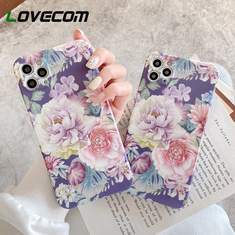 For iPhone 12 Pro Max Case Vintage Flower & Bird Square Phone Case For iPhone 11 Pro Max XR XS Max X Soft Silicon Coque