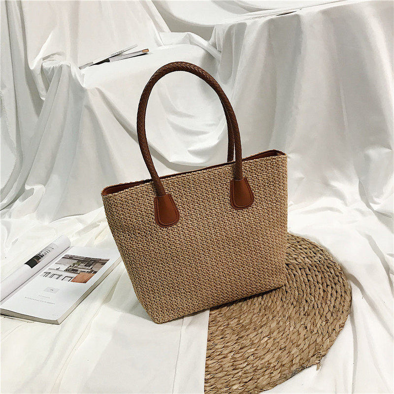 Mode Rattan gewebte Frauen Handtasche Sommer Strandtasche große Kapazität Einkaufstasche handgefertigte gestrickte Stroh Umhängetaschen für Frauen