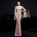 Gold Sequin Evening Dress Women Long Sleeve Dress YIDINGZS Elegant Party Maxi Dress Long Prom Dress