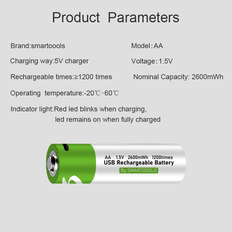 Nueva batería de iones de litio recargable USB AA 1,5 V 2600 mWh Original para ratón de control remoto ventilador pequeño batería de juguete eléctrica + Cable