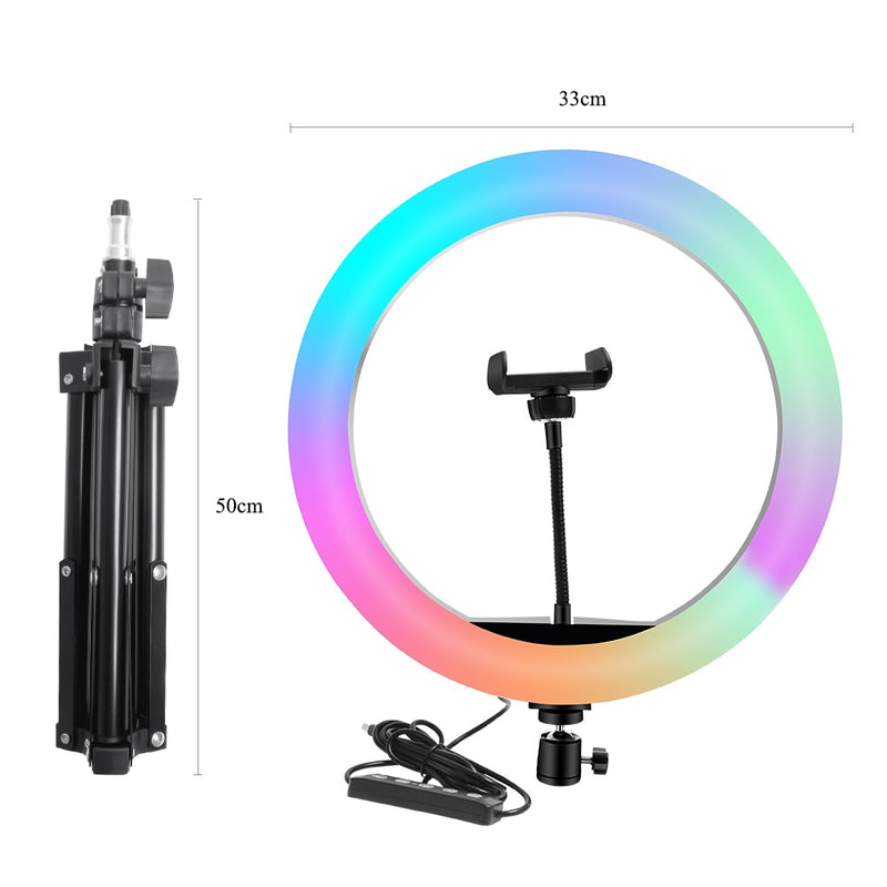 10-Zoll-Ringlicht RGB02 26 cm 33 cm 20 cm LED-Regenbogenlicht mit Stativ 1,6 m dimmbares RGB-Set für kurze Videos YouTube Live