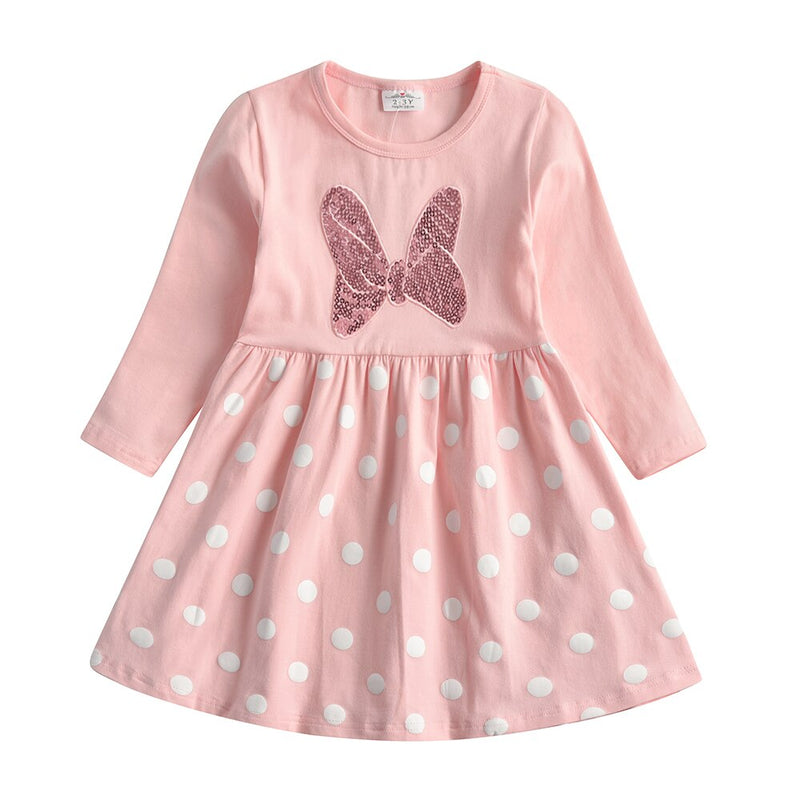 Vestido de algodón para niñas VIKITA, Vestidos con apliques de dibujos animados para niños, ropa informal para niños, Vestidos de retazos de manga larga para niñas