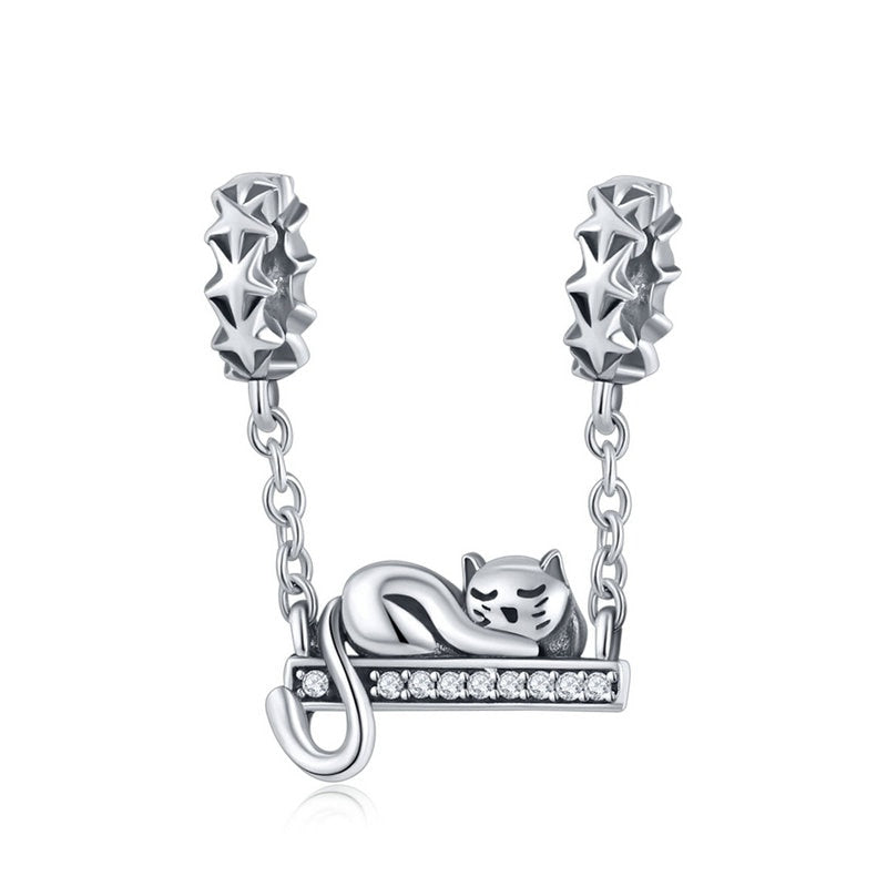 WOSTU Süße Katze Charms 925 Sterling Silber Tier Pussy Zirkonia Perlen passend für Original Armband Anhänger DIY Halskette Schmuck