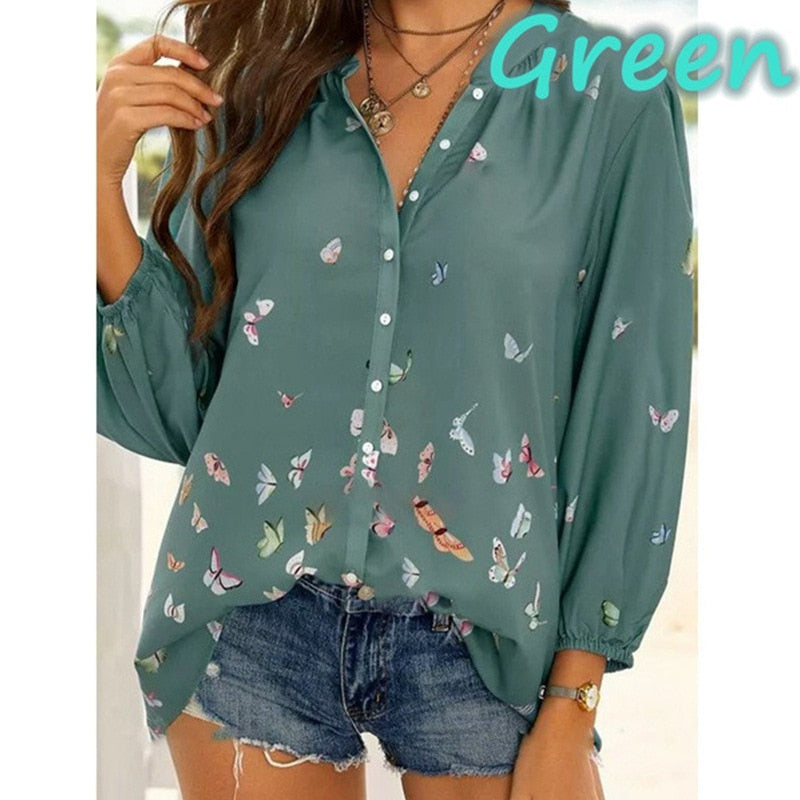 loose women's Blouse 2022 spring ladies blouse tops high quality casual V-neck nine-point sleeve women shirts