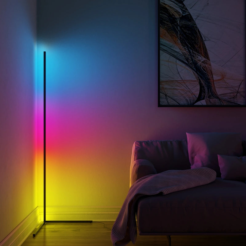 Lámpara de pie RGB de esquina LED nórdica para dormitorio, sala de estar, luces de ambiente, decoración colorida para el hogar, iluminación interior, lámparas de pie