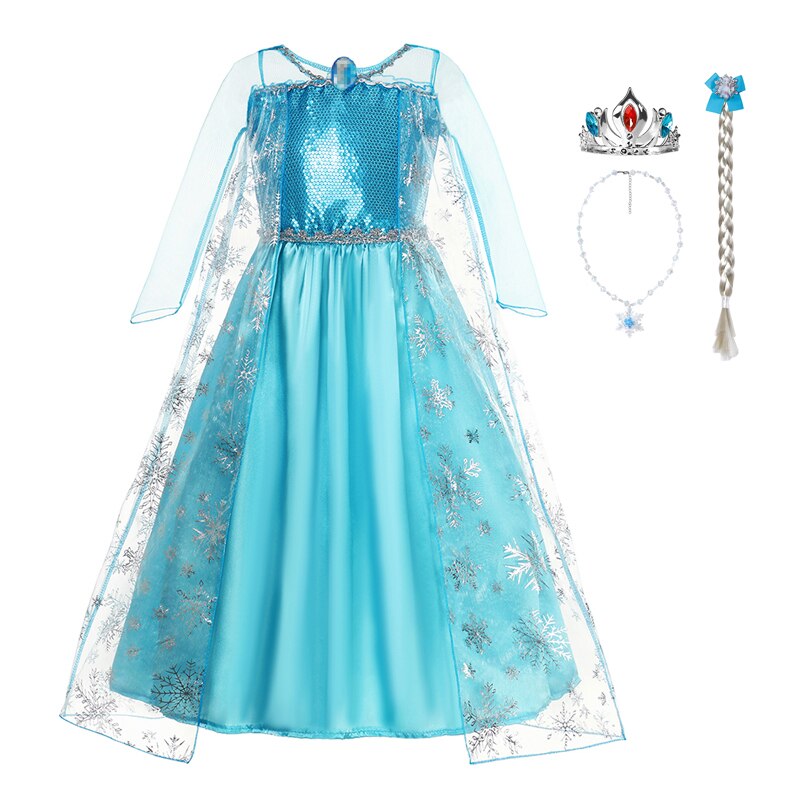 VOGUEON Snow Queen Elsa Cosplay disfraz princesa Vestido niñas lentejuelas alta calidad Elza vestido para fiesta de Halloween Vestido niños
