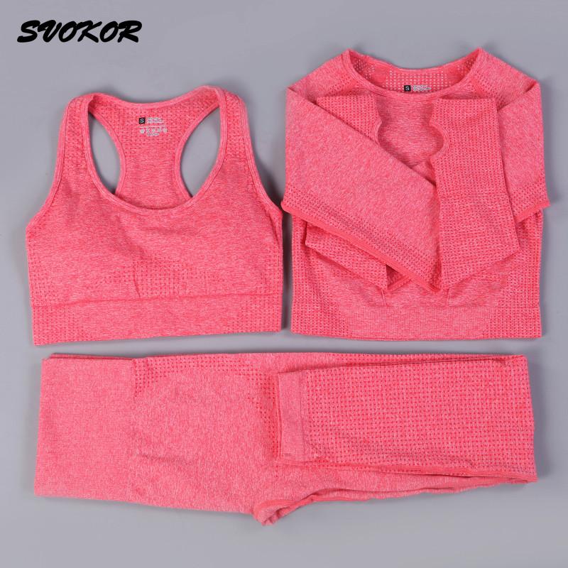 SVOKOR, conjunto de Yoga para mujer, ropa de Fitness de puntos sin costuras, ropa de entrenamiento estampada, ropa deportiva para gimnasio, mallas Push Up, sujetador, traje deportivo