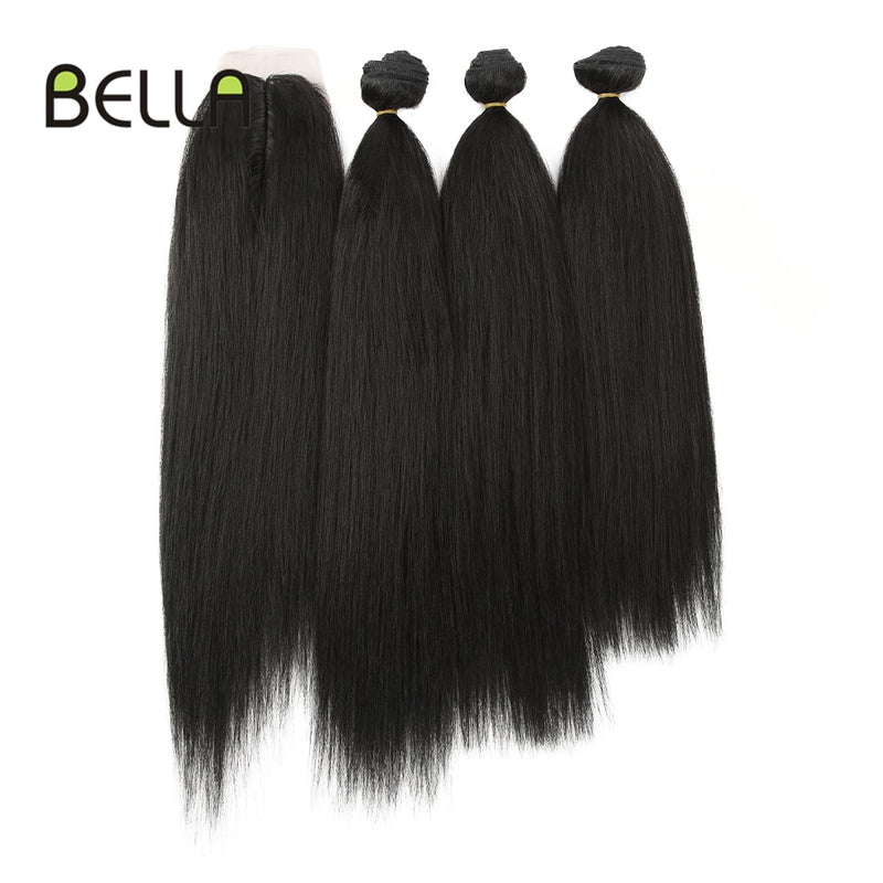 Mechones de pelo liso Yaki mechones Ombre pelo sintético 4 unids/pack 18-22 pulgadas 245g mechones con cierre BELLA extensiones de cabello tejido