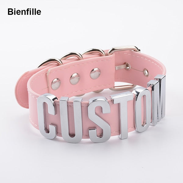 Romantisches Geschenk Customized Choker Collar Halskette PU Leder Custom Personalisierter Name Choker Cosplay Wählen Sie Buchstaben Halskette Frauen