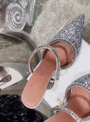 Popular europeo y americano, novedad de verano 2020, deslumbrante rosa con lentejuelas de cristal, tacones de aguja, zapatillas de tacón alto para mujer