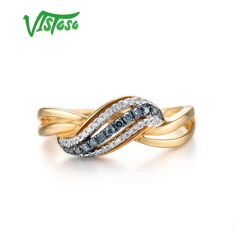 VISTOSO Genuine 14K 585 Yellow Gold Sparkling Fancy Blue Diamond Ring For Women Luxury Engagement Anniversary  Lady Fine Jewelry