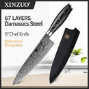 XINZUO 8'' Chef Knife Gyuto Knife Japanese Style VG10 Damascus Kitchen Knives Stainless Steel Butcher Knife Pakka Wood Handle