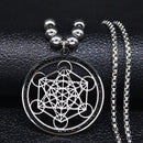 2022 Flower of Life Crystal Stainless Steel Chain Necklace Women Silver Color Bead Long Necklace Jewelry colgante mujer N129S02