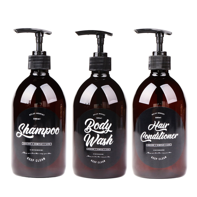 3-in-1-Set Badezimmer-Seifenspender 500 ml Shampoo-Körperwäsche Haarspülungsflasche Kunststoff-Aufbewahrungsflasche Druckpumpen-Unterflasche