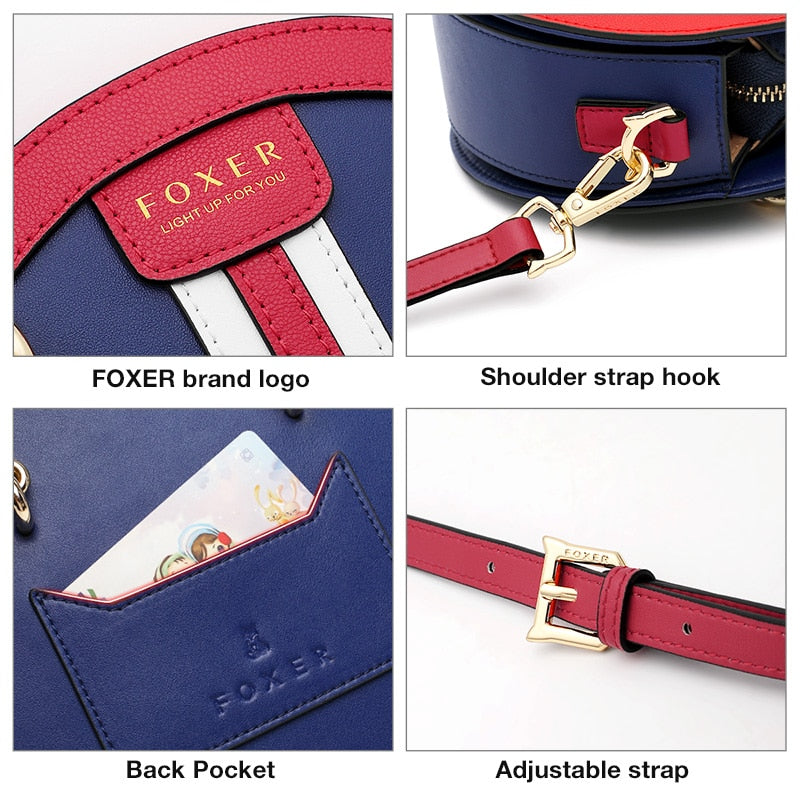FOXER, bolso cruzado redondo de piel dividida para mujer, bolso Circular pequeño con estilo de Inglaterra para mujer, bolso de hombro para mujer 2022, regalo para niña