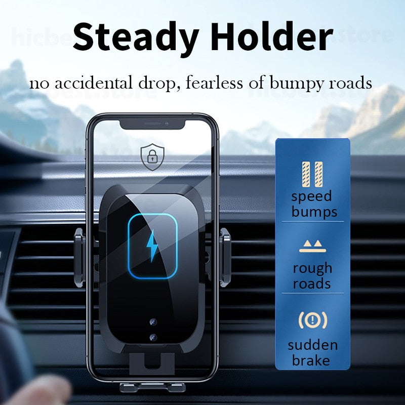 15W Wireless Car Charger Phone Holder for iPhone Wireless Charging Car Induction Charger Mount for iPhone 12 SE 11 8 Samsung S20