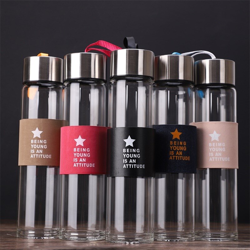 LDFCHENNEL Crystal Glass Water Bottles 450ml Office Fruit Juice Tea Infuser Cup Travel Cold Hot Drinking Coffee Transparent Mugs