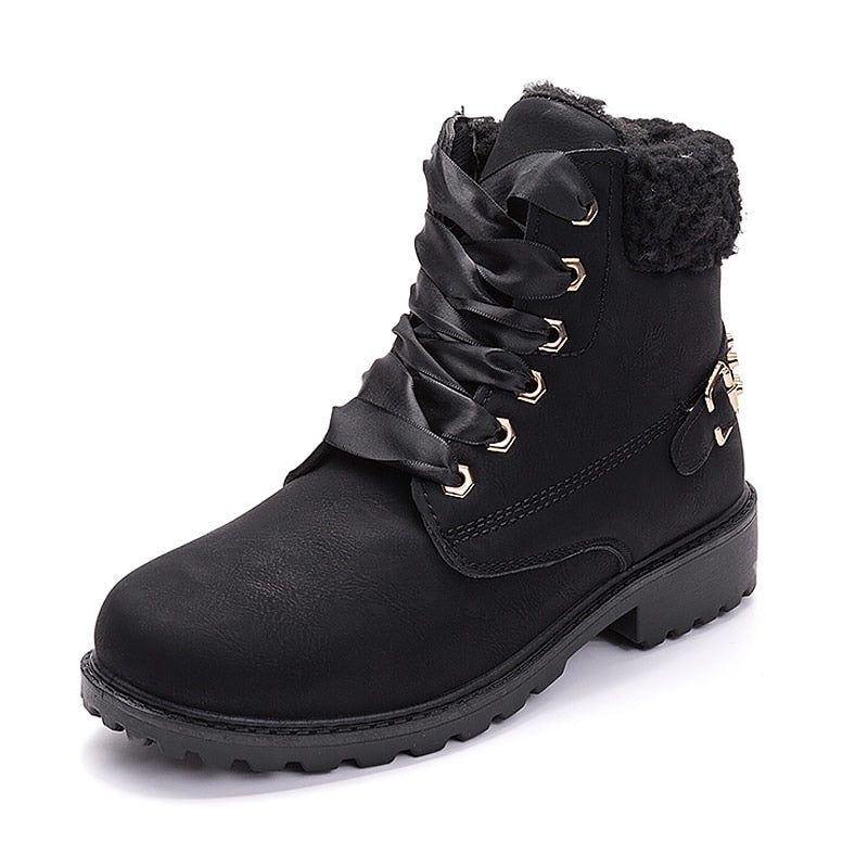 Zapatos de invierno, botas para mujer, moda 2022, botines cálidos de felpa, zapatos para mujer, zapatos de punta redonda con cordones, botas de nieve para mujer, zapatos de marca para mujer