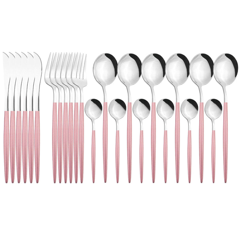 24 unids/set de vajilla de acero inoxidable, juego de cubiertos dorados, cuchillo de cena, tenedor, cuchara de café, vajilla, juegos de cubiertos de cocina