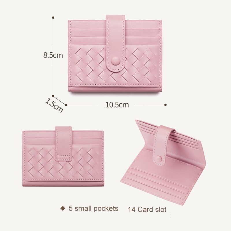 Leather Card Bag Men Woven Ultra-Thin Luxury Brand Credit Card Holder Women Multiple Card Slots Anti-Theft Top Baby Cow Leather