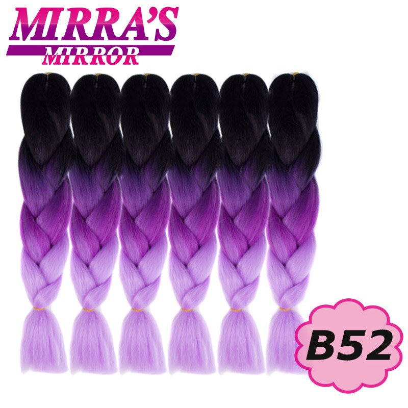 Trenzas Jumbo de 24 pulgadas, cabello sintético para caja trenzada, extensiones de cabello trenzado Ombre, tres tonos, negro, marrón, azul, rosa, espejo de Mirra