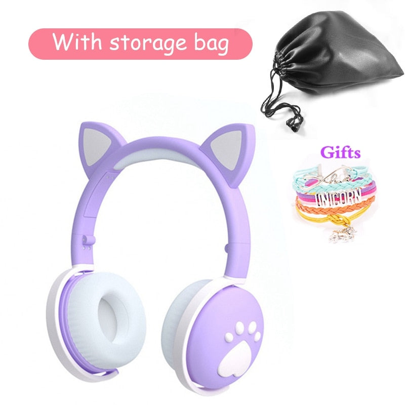 Nette Kinderkopfhörer Drahtlose Ohrhörer, Steuerung LED-Licht Katze Ohr Mädchen Kind Geschenk Bluetooth Gaming Headset Stereo Bass Mit Mikrofon