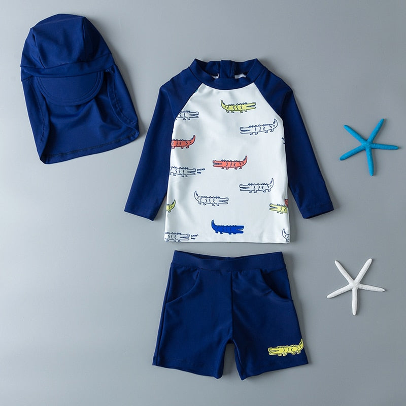 Traje de baño para niños de 3 piezas, traje de baño de manga larga para niños, protección solar UV, ropa de baño para bebés, traje de baño para niños pequeños