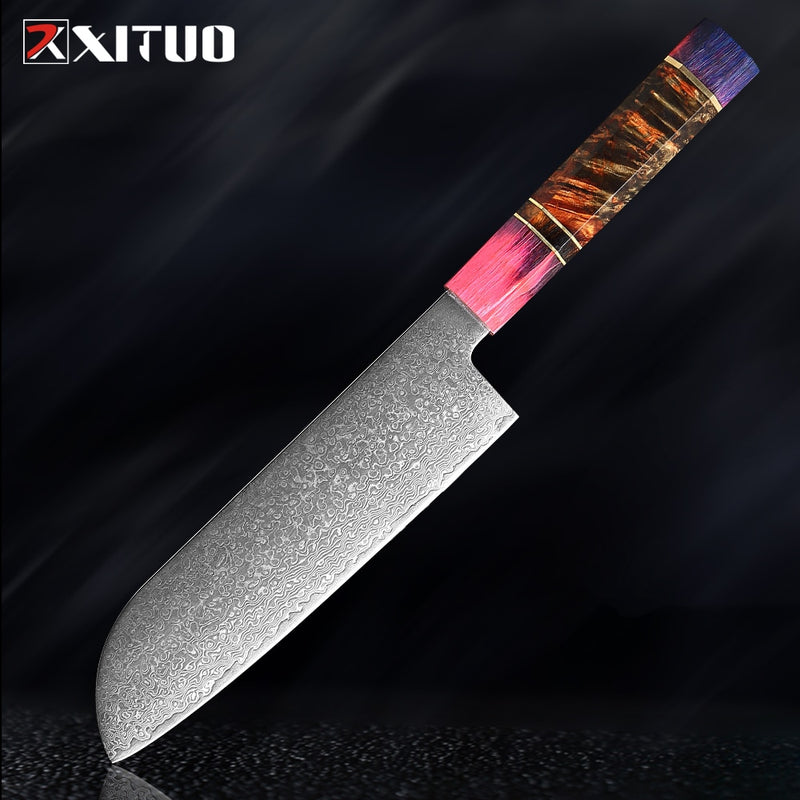 XITUO Chef's Nakiri Knife 67 Schichten japanischer Damaskus-Stahl Damaskus-Kochmesser 8 Zoll Damaskus-Küchenmesser Solidified Wood HD