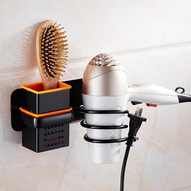 Soporte para secador de pelo con taza, accesorios de baño de montaje en pared para el hogar, estante para secador de pelo, estante para secador de pelo negro de Metal EL190