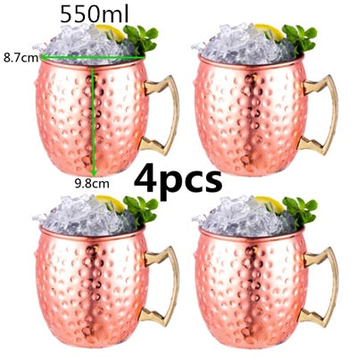 4pcs 550ml 18 Ounces Hammered Copper Plated Moscow Mule Mug Beer Cup Coffee Cup Mug Copper Plated Bar Tool