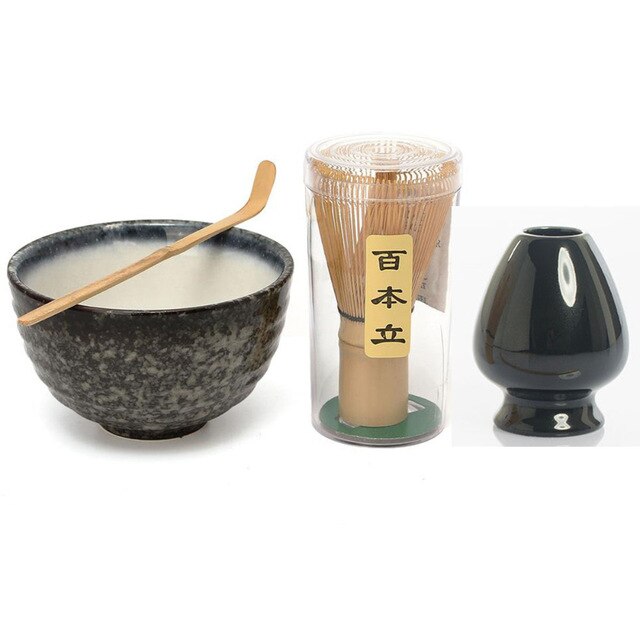 Teeservice aus Bambus, natürlich, Matcha, Grünteepulver, Schneebesen, Schaufel, Keramikschüssel-Set, japanische Teegeschirr-Zeremonie