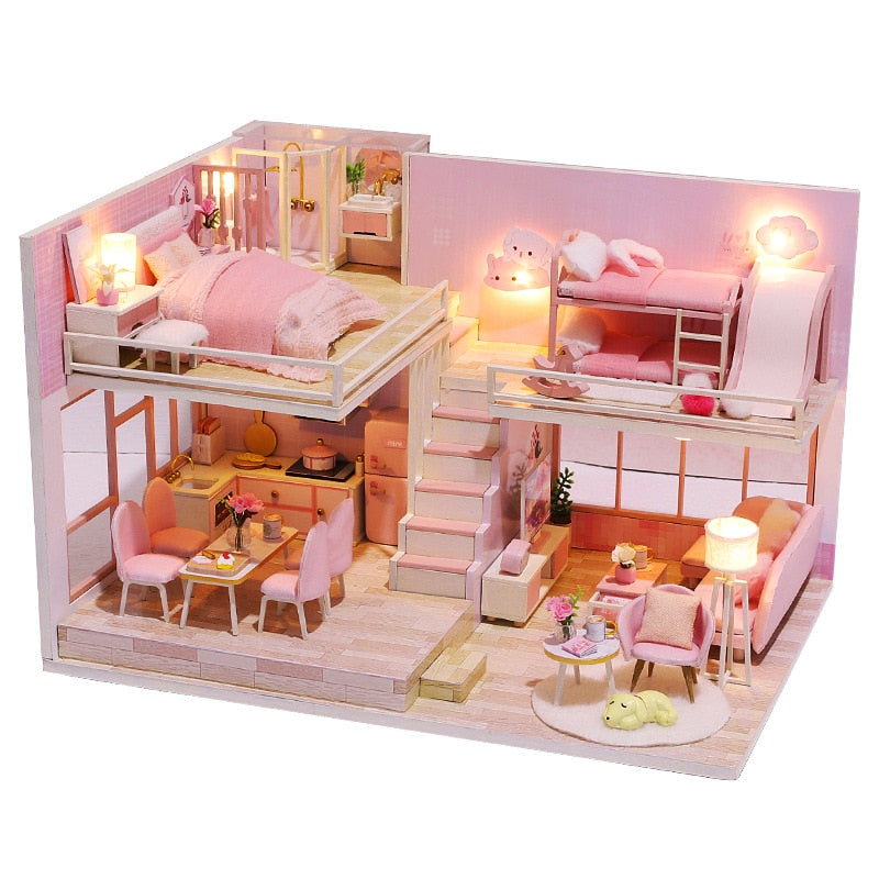 Kit de casa de muñecas CUTEBEE con muebles, luces Led, casa en miniatura Diy para construir una casa de muñecas pequeña, tiempo acogedor para niños, juguete para regalo