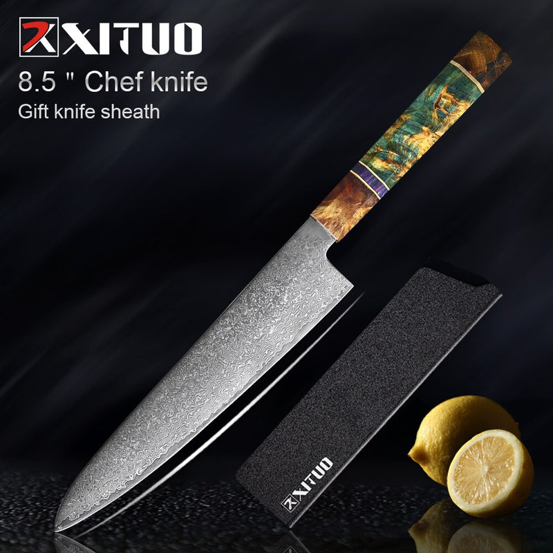 XITUO Kitchen Chef Knife High Quality VG10 Japanese Damascus Steel Octagonal Stable Wooden Handle Cleaver Knife Cooking Tool