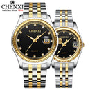 CHENXI Fashion Men Women Watches Rhinestone Dial Top Brand Luxury Couples Quartz Watch Full Steel Waterproof Calendar Watch