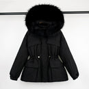 Janveny Huge Raccoon Fur Collar Hooded 2021 Short Female Winter Feather Down Coat Women 90% Duck Down Jacket Winter Puffer Parka