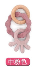 1PC Silicone Teether Baby Rudder Shape Wooden Teether Ring Kid Gift Food Grade Silicone Children&
