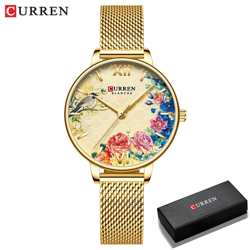 Relojes de mujer CURREN, reloj negro, reloj de pulsera de cuarzo de malla de acero inoxidable, reloj informal con encanto para mujer, relojes femeninos