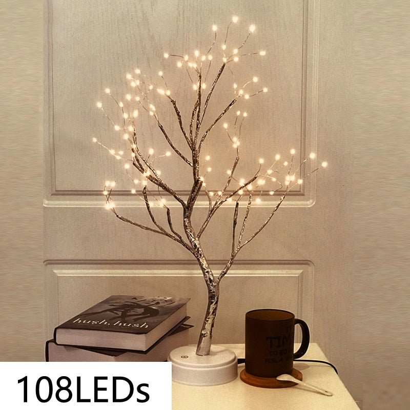 LED-Kupferdraht-Baum-Form-Nacht mit Touch-Sensor-Schalter Dekoration Batterie USB-LED-Tischlampe Tischleuchte