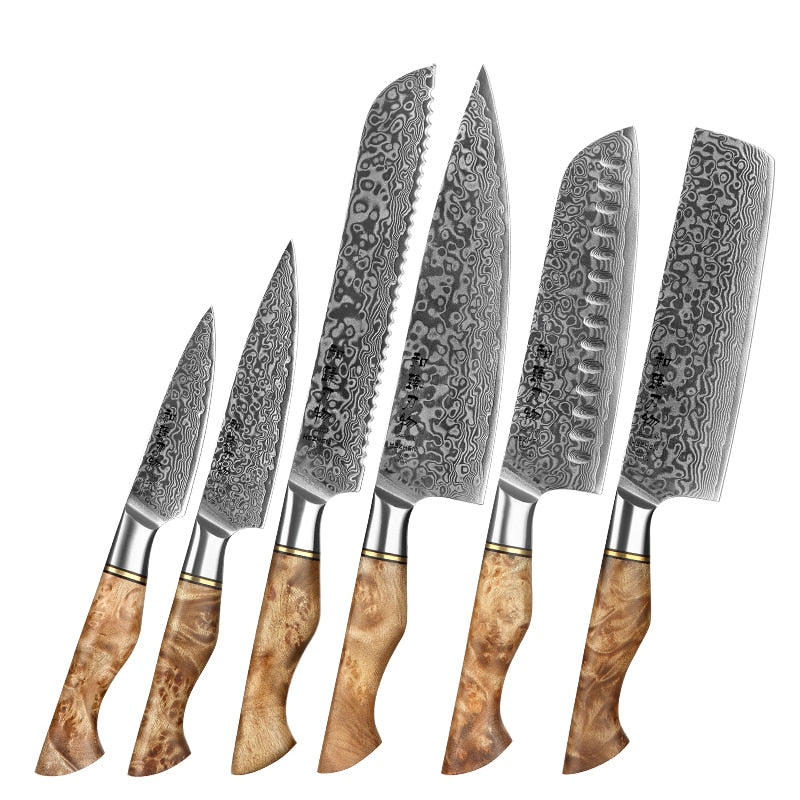 Juego de cuchillos de cocina HEZHEN, 1-7 piezas, cuchillos de acero de Damasco, cuchillo de Chef, accesorios de cocina, cuchillos de Chef profesionales, herramientas de cocina