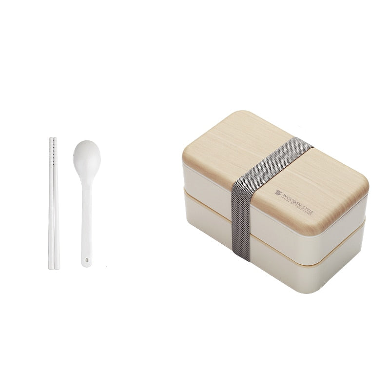 Fiambrera de doble capa para microondas, caja Bento de estilo madera, contenedor portátil sin BPA