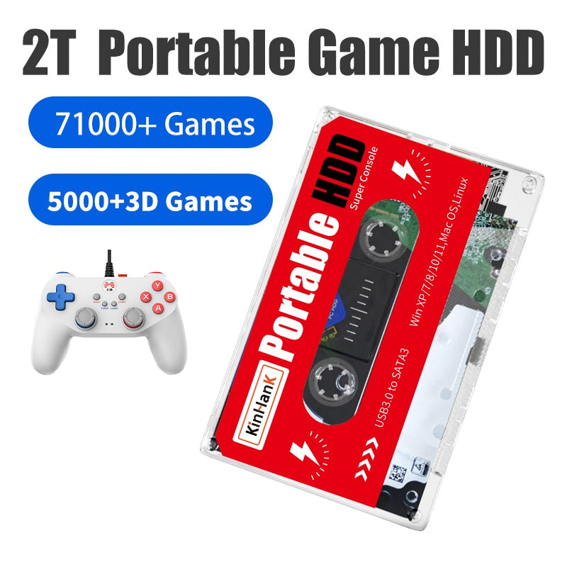 Disco duro externo de 2TB HDD 2,5 para juegos 120000+ juegos para PS2/PS3/PS1/Sega Saturn/Wii/DC/Wiiu para PC/ordenador portátil/Super Console X PC