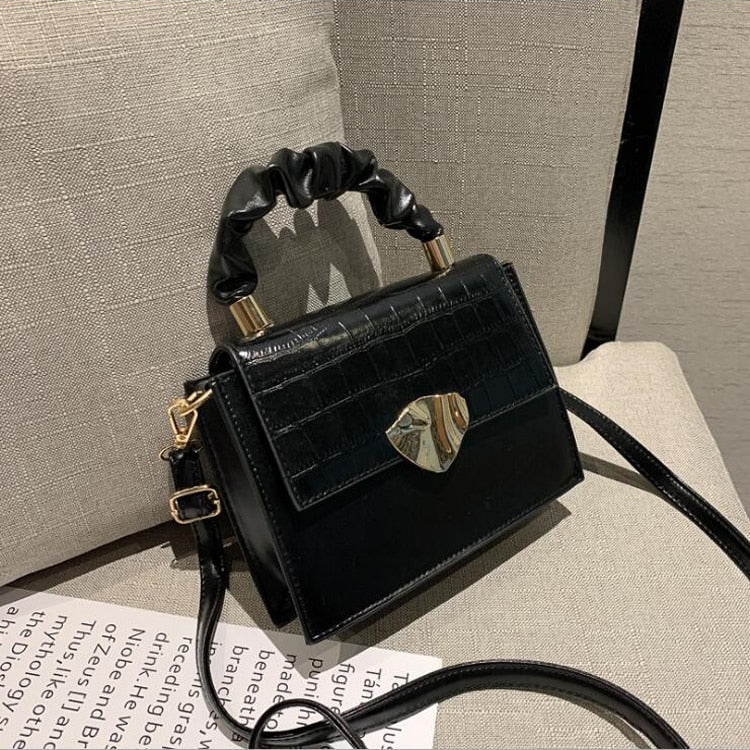 Bolso pequeño de moda, bolsos de hombro de cuero PU de diseñador para mujer, bolsos cruzados con patrón de piedra, bolso de mujer con solapa sólida