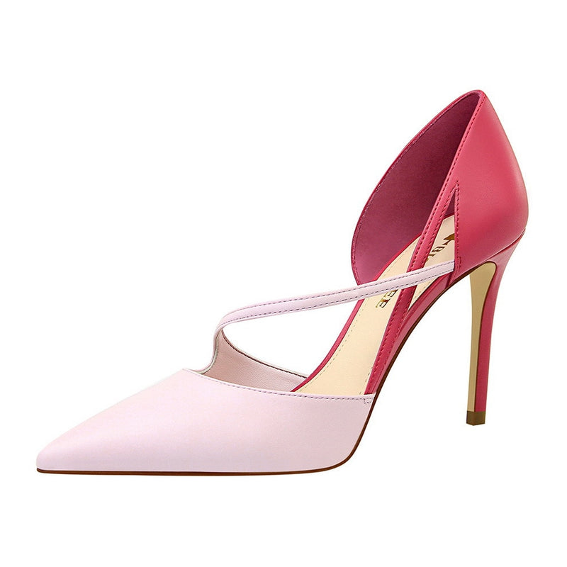 Korean-style Fashion Sweet High Heel Shoes Women High Heels Shallow Mouth Pointed Mixed Colors A- line with Thin Heeled Shoes