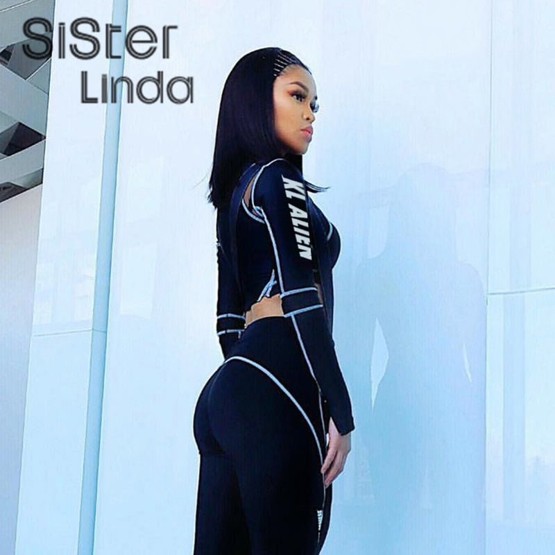 Sisterlinda Elastic Cool Matching Sets Long Sleeve Cropped Top And Pants 2 Piece Suits Women Clothing Striped Sportswear Outfits