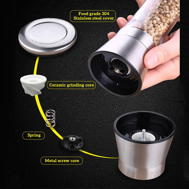 Pepper Grinder 2 in 1 Stainless Steel Manual Salt and Pepper Mill Grinder Spice Shakers Kitchen Tools Accessories for Cooking
