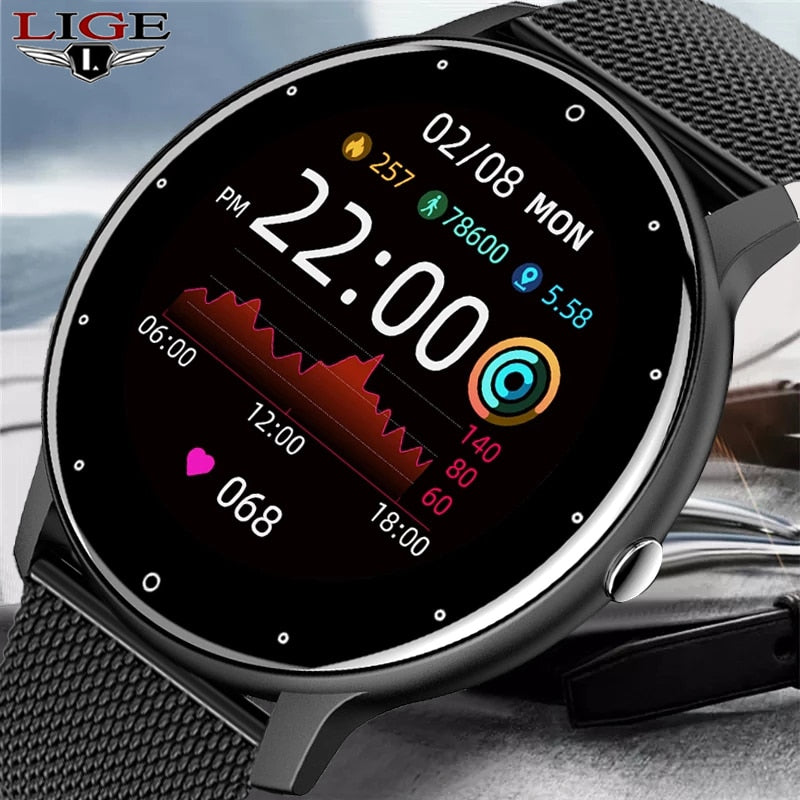 LIGE 2021 Neue Frauen Smart Watch Männer Voller Touchscreen Sport Fitness Uhr Wasserdicht Bluetooth Für Android ios Smartwatch Männer